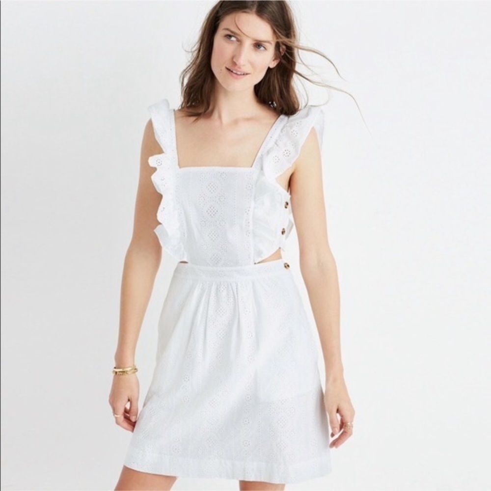 Madewell Leilani Apron Ruffle White Eyelet Sun Dress, size 0